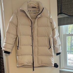 TNA Aritzia Super Puff Cream Jacket with Black Cuffs